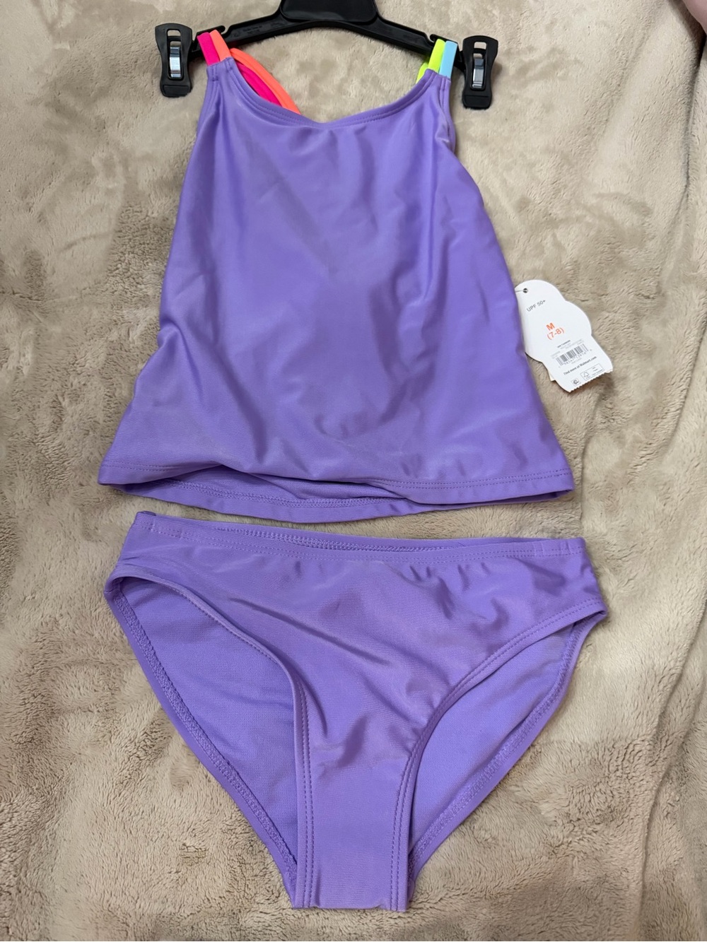 wonder nation Purple Girls Two-Piece Tankini with Neon Strap Accents